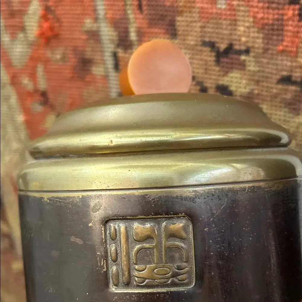 Vintage Benedict Maya Bronze Tobacco Humidor Container with Bakelite Handle